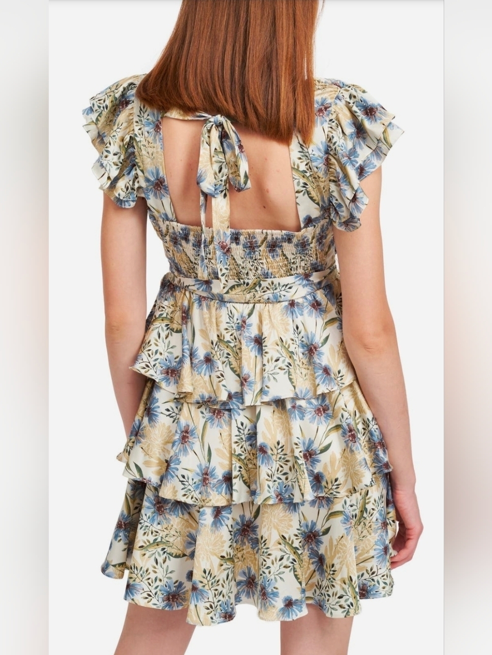 NWT! En Saison, Dahlia Floral Tiered Cap Sleeve Back Cutout Minidress, MSRP $162 - Picture 5 of 8